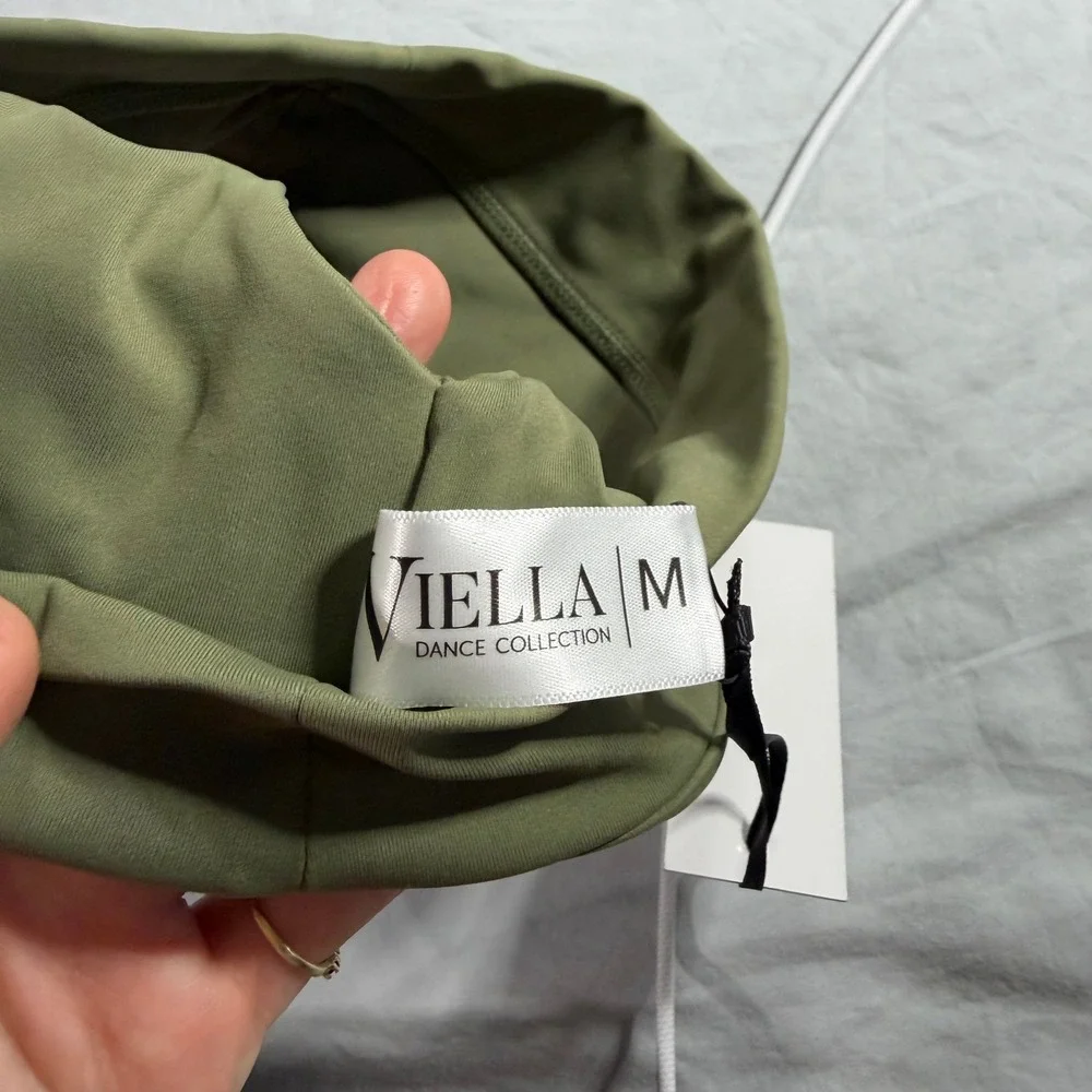 Viella Dance Collection Kids One Shoulder Sports Bra Olive Green Pink Size M NEW